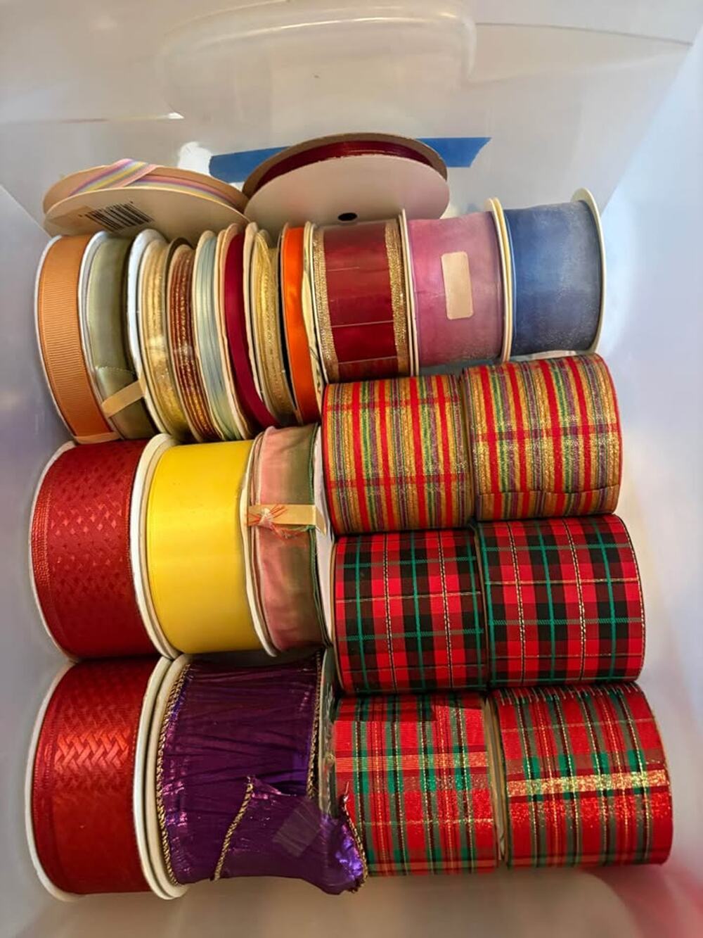Mixed Ribbon Lot Craft Gift Wrap Holiday Plaid Satin Organza Grosgrain Spools